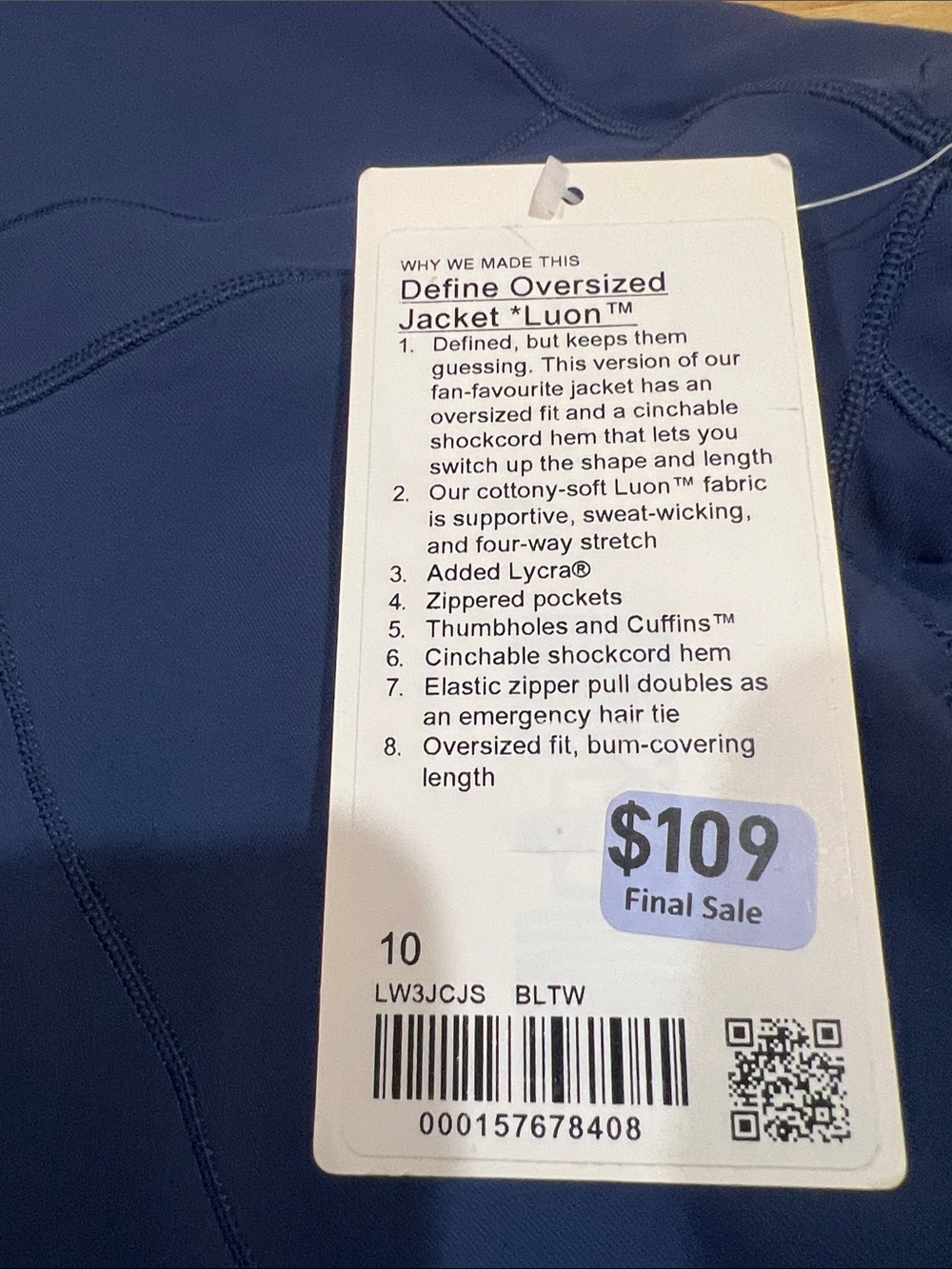 lululemon athletica Women's Define Oversized Jacket Full‑Zip color:BLTW - Picture 4 of 4
